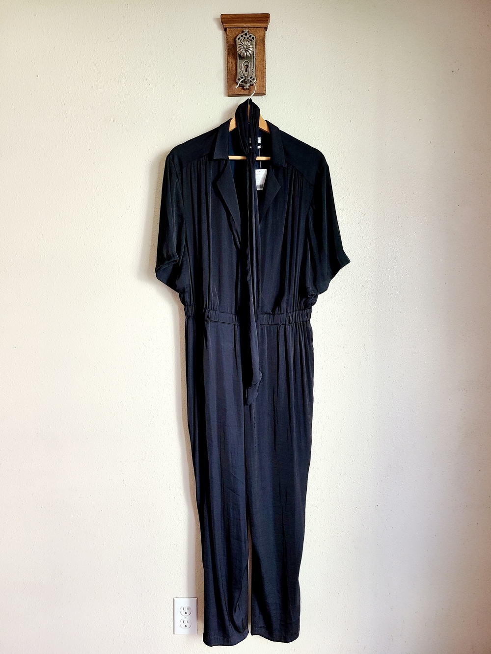 Urban Outfitters Black Short Sleeve Jumpsuit w/ tie belt